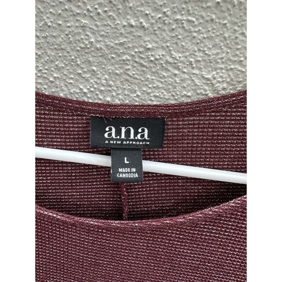 a.n.a A New Approch Womens Blouse Size Large Maroon Ruffled Sleeve Metalic Lines - Picture 3 of 9